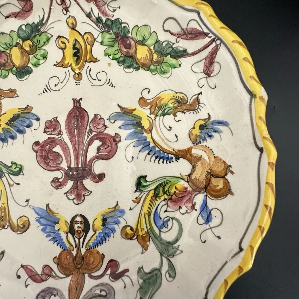 Vintage Fratelli Fanciullacci Italy Majolica Dragon Plates Set 2 Ready to Hang